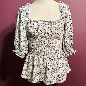 Max Studio Cute White & Black Polkadot Smocked Top 🤍🖤